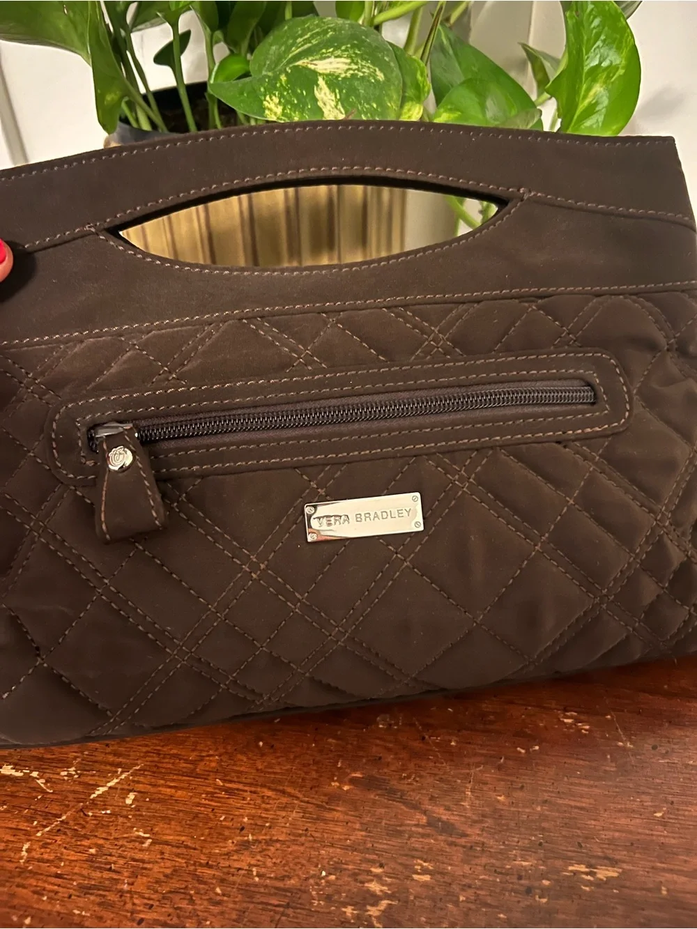 Vera Bradley Black Quilted Brown zebra lining inside Clutch